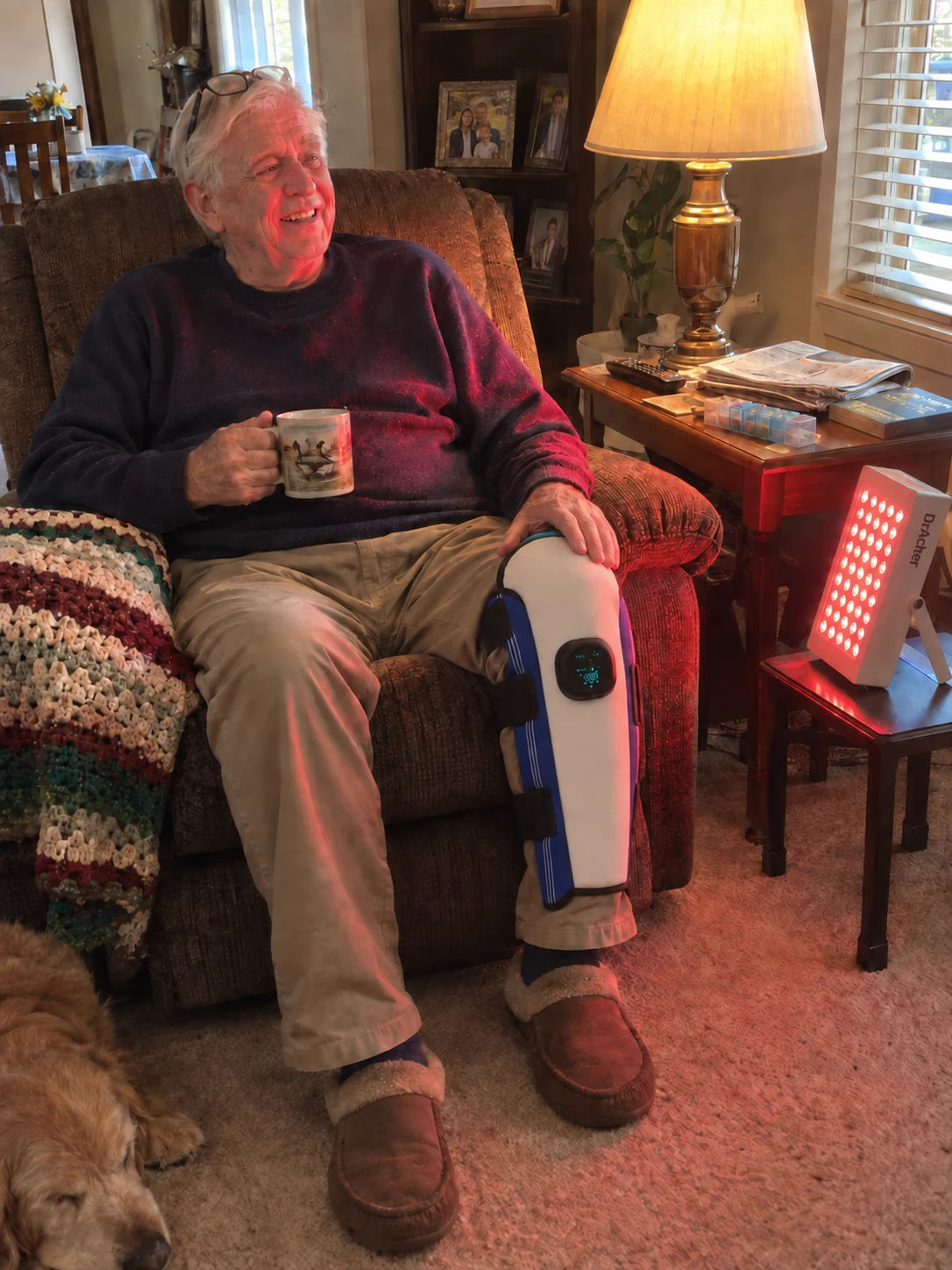 An at-home light-care routine in a living room