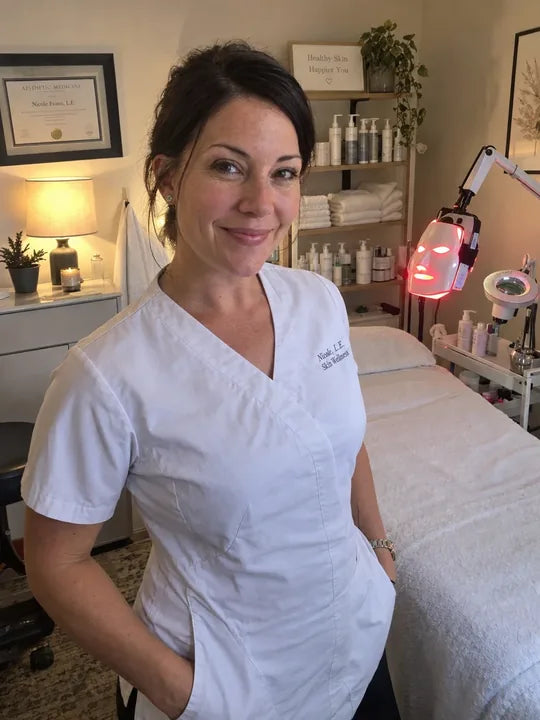 A skincare space with a light mask
