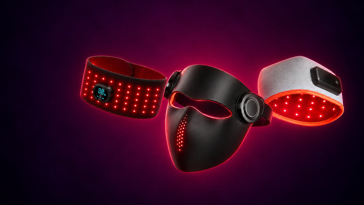 DrAcher red light devices: back wrap, face mask and cap