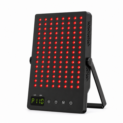 DrAcher Panel Pro 120 red light panel on stand, product on white