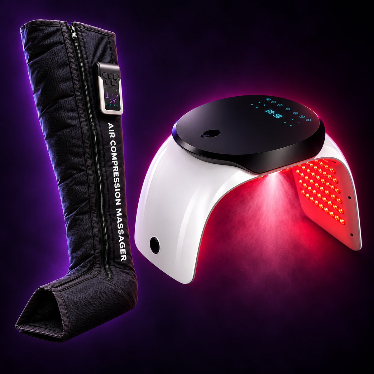 DrAcher Evening Reset Kit: OmniCanopy red light canopy and AirStride Elite leg compression boot